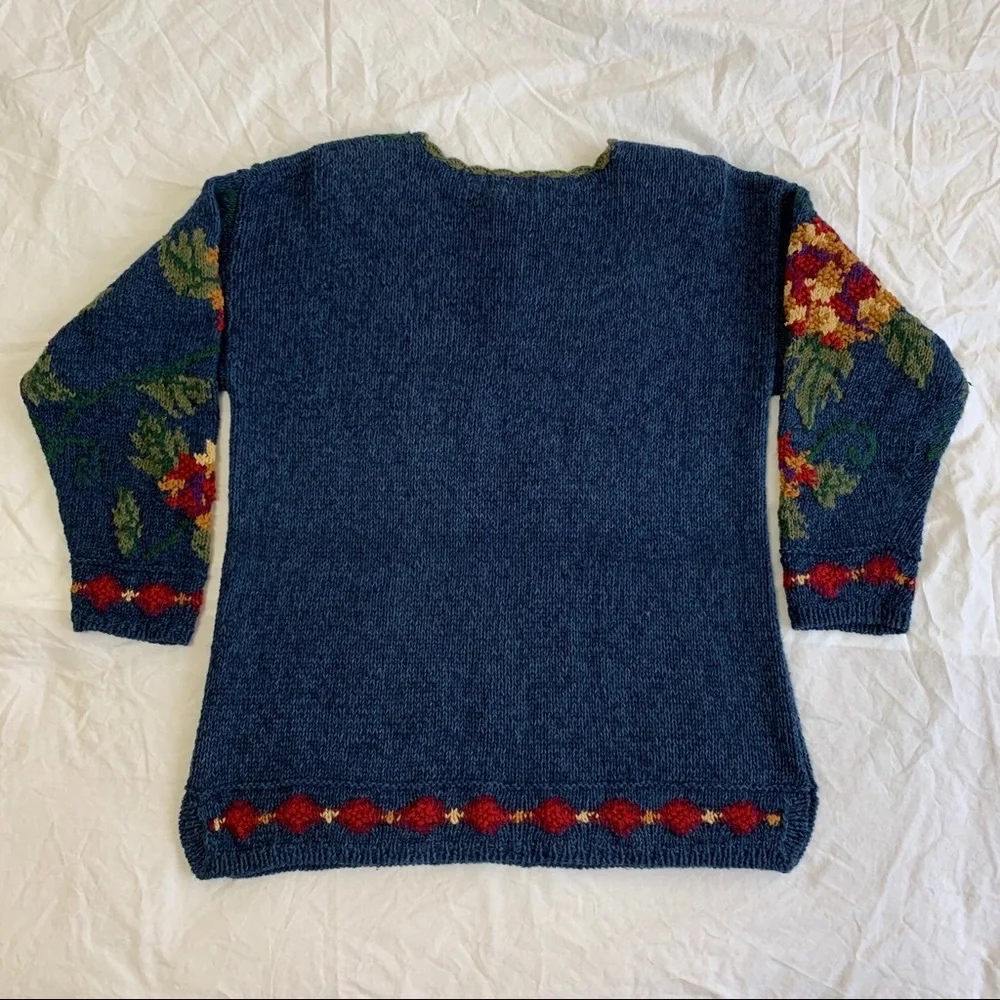 Hand Knit Ivy Vintage Embellished Tunic Sweater, grandma core, cottagecore, M - Picture 13 of 16